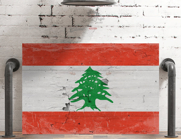 Bella Frye Lebanon Flag Wall Art - Vintage Lebanon Flag Sign Weathered Wood Style on Canvas