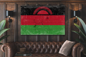 Bella Frye Malawi Flag Wall Art - Vintage Malawi Flag Sign Weathered Wood Style on Canvas