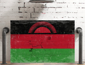 Bella Frye Malawi Flag Wall Art - Vintage Malawi Flag Sign Weathered Wood Style on Canvas