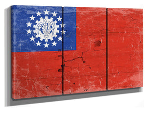 Bella Frye Myanmar Flag Wall Art - Vintage Myanmar Flag Sign Weathered Wood Style on Canvas