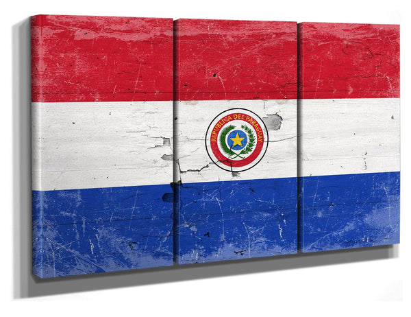 Bella Frye Paraguay Flag Wall Art - Vintage Paraguay Flag Sign Weathered Wood Style on Canvas