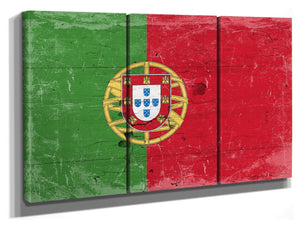 Bella Frye Portugal Flag Wall Art - Vintage Portugal Flag Sign Weathered Wood Style on Canvas