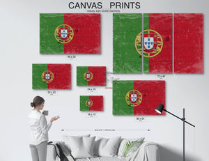 Bella Frye Portugal Flag Wall Art - Vintage Portugal Flag Sign Weathered Wood Style on Canvas