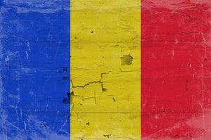 Bella Frye Romania Flag Wall Art - Vintage Romania Flag Sign Weathered Wood Style on Canvas