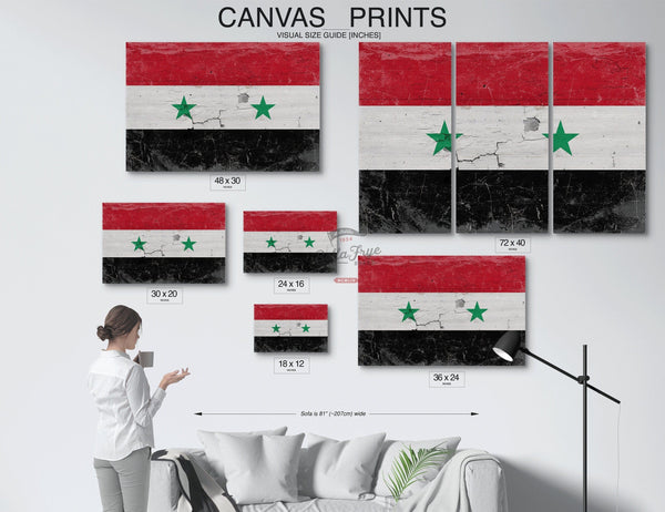 Bella Frye Syria Flag Wall Art - Vintage Syria Flag Sign Weathered Wood Style on Canvas