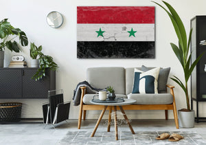 Bella Frye Syria Flag Wall Art - Vintage Syria Flag Sign Weathered Wood Style on Canvas