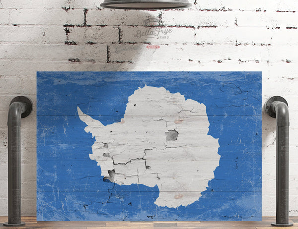 Bella Frye Antarctica Flag Wall Art - Vintage Antarctica Flag Sign Weathered Wood Style on Canvas