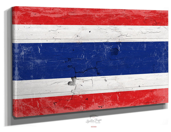 Bella Frye Thailand Flag Wall Art - Vintage Thailand Flag Sign Weathered Wood Style on Canvas