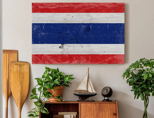 Bella Frye Thailand Flag Wall Art - Vintage Thailand Flag Sign Weathered Wood Style on Canvas