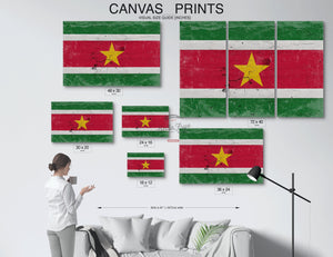 Bella Frye Suriname Flag Wall Art - Vintage Suriname Flag Sign Weathered Wood Style on Canvas