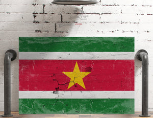 Bella Frye Suriname Flag Wall Art - Vintage Suriname Flag Sign Weathered Wood Style on Canvas