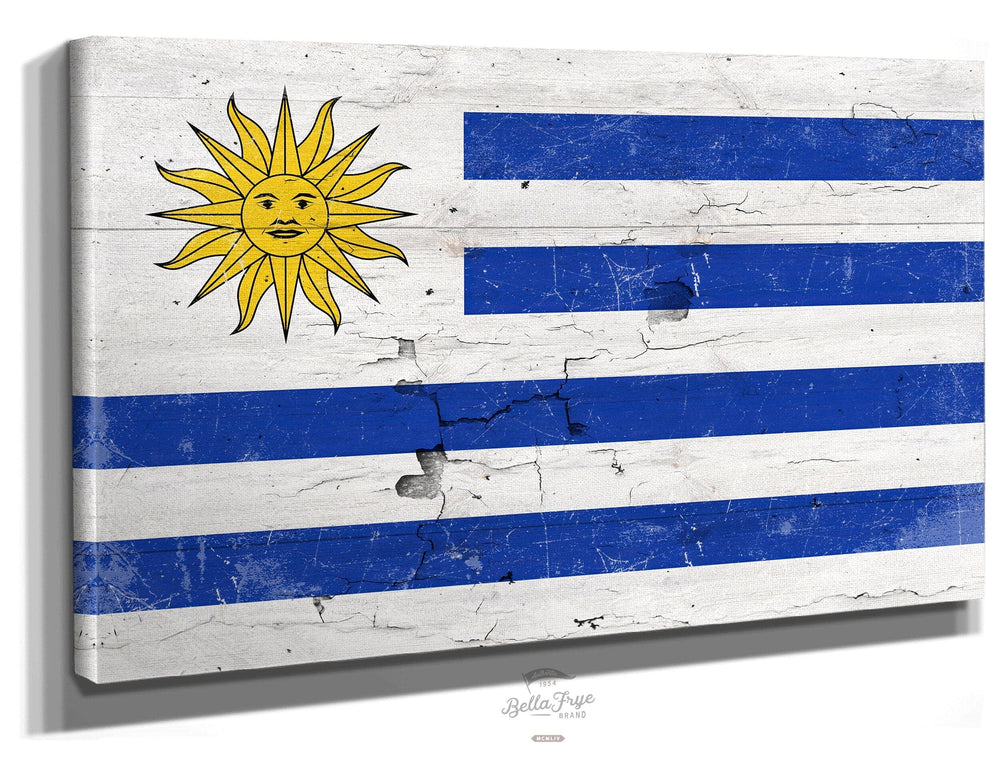 Bella Frye Uruguay Flag Wall Art - Vintage Uruguay Flag Sign Weathered Wood Style on Canvas