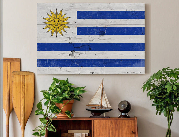 Bella Frye Uruguay Flag Wall Art - Vintage Uruguay Flag Sign Weathered Wood Style on Canvas