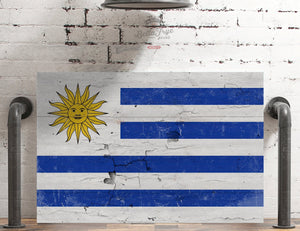 Bella Frye Uruguay Flag Wall Art - Vintage Uruguay Flag Sign Weathered Wood Style on Canvas