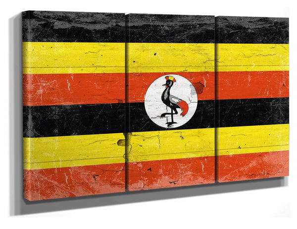 Bella Frye Uganda Flag Wall Art - Vintage Uganda Flag Sign Weathered Wood Style on Canvas