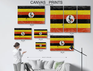 Bella Frye Uganda Flag Wall Art - Vintage Uganda Flag Sign Weathered Wood Style on Canvas