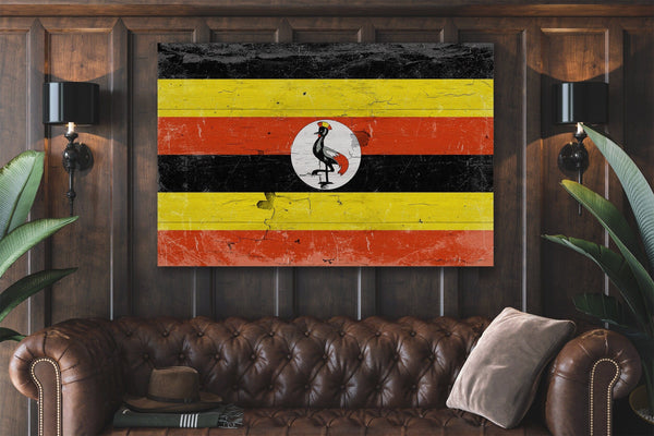 Bella Frye Uganda Flag Wall Art - Vintage Uganda Flag Sign Weathered Wood Style on Canvas