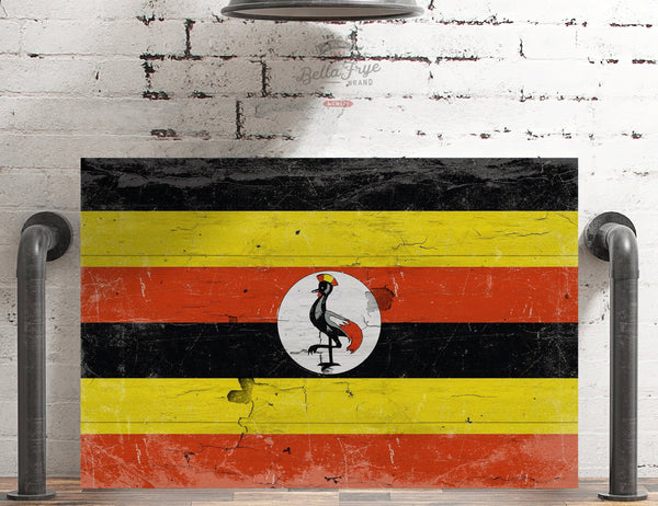 Bella Frye Uganda Flag Wall Art - Vintage Uganda Flag Sign Weathered Wood Style on Canvas