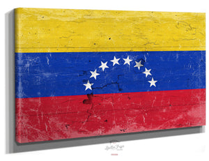 Bella Frye Venezuela Flag Wall Art - Vintage Venezuela Flag Sign Weathered Wood Style on Canvas