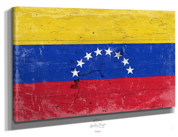 Bella Frye Venezuela Flag Wall Art - Vintage Venezuela Flag Sign Weathered Wood Style on Canvas