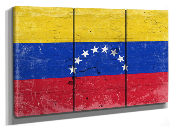 Bella Frye Venezuela Flag Wall Art - Vintage Venezuela Flag Sign Weathered Wood Style on Canvas