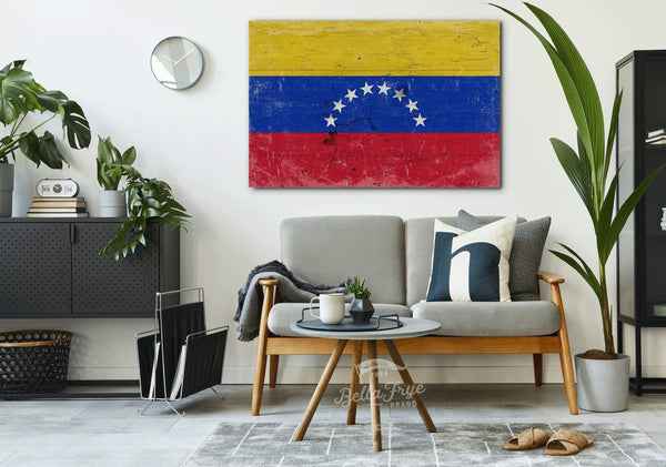 Bella Frye Venezuela Flag Wall Art - Vintage Venezuela Flag Sign Weathered Wood Style on Canvas