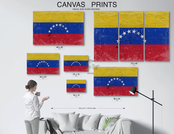 Bella Frye Venezuela Flag Wall Art - Vintage Venezuela Flag Sign Weathered Wood Style on Canvas