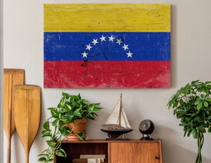 Bella Frye Venezuela Flag Wall Art - Vintage Venezuela Flag Sign Weathered Wood Style on Canvas