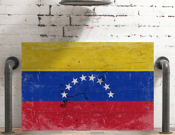 Bella Frye Venezuela Flag Wall Art - Vintage Venezuela Flag Sign Weathered Wood Style on Canvas