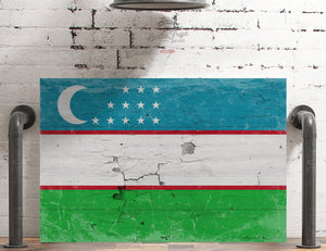 Bella Frye Uzbekistan Flag Wall Art - Vintage Uzbekistan Flag Sign Weathered Wood Style on Canvas