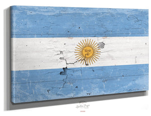 Bella Frye 18 x 12 Argentina Flag Wall Art - Vintage Argentina Flag Sign Weathered Wood Style on Canvas