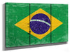 Bella Frye 72 x 40 (3 Panel) Brazil Flag Wall Art - Vintage Brazilian Flag Sign Weathered Wood Style on Canvas