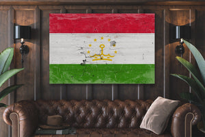 Bella Frye Tajikistan Flag Wall Art - Vintage Tajikistan Flag Sign Weathered Wood Style on Canvas