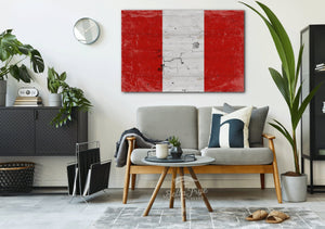 Bella Frye Peru Flag Wall Art - Vintage Peru Flag Sign Weathered Wood Style on Canvas