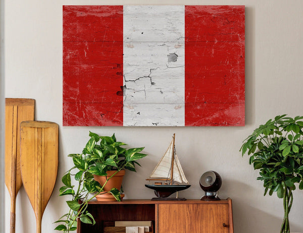 Bella Frye Peru Flag Wall Art - Vintage Peru Flag Sign Weathered Wood Style on Canvas