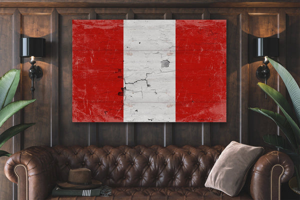 Bella Frye Peru Flag Wall Art - Vintage Peru Flag Sign Weathered Wood Style on Canvas