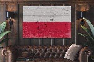 Bella Frye Poland Flag Wall Art - Vintage Poland Flag Sign Weathered Wood Style on Canvas