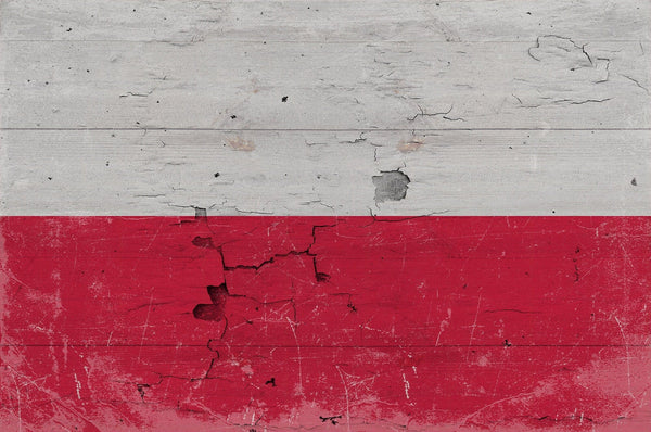 Bella Frye Poland Flag Wall Art - Vintage Poland Flag Sign Weathered Wood Style on Canvas