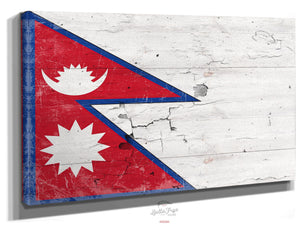 Bella Frye Nepal Flag Wall Art - Vintage Nepal Flag Sign Weathered Wood Style on Canvas