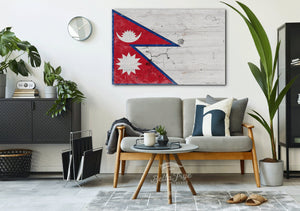 Bella Frye Nepal Flag Wall Art - Vintage Nepal Flag Sign Weathered Wood Style on Canvas