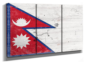 Bella Frye Nepal Flag Wall Art - Vintage Nepal Flag Sign Weathered Wood Style on Canvas