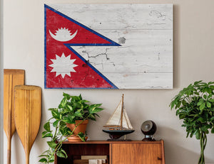 Bella Frye Nepal Flag Wall Art - Vintage Nepal Flag Sign Weathered Wood Style on Canvas