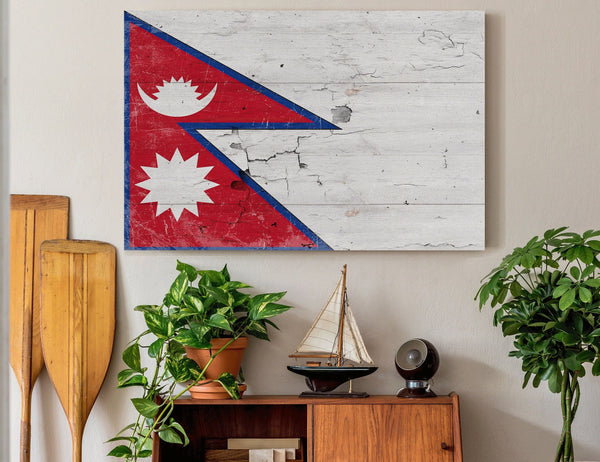 Bella Frye Nepal Flag Wall Art - Vintage Nepal Flag Sign Weathered Wood Style on Canvas