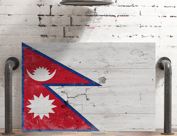 Bella Frye Nepal Flag Wall Art - Vintage Nepal Flag Sign Weathered Wood Style on Canvas