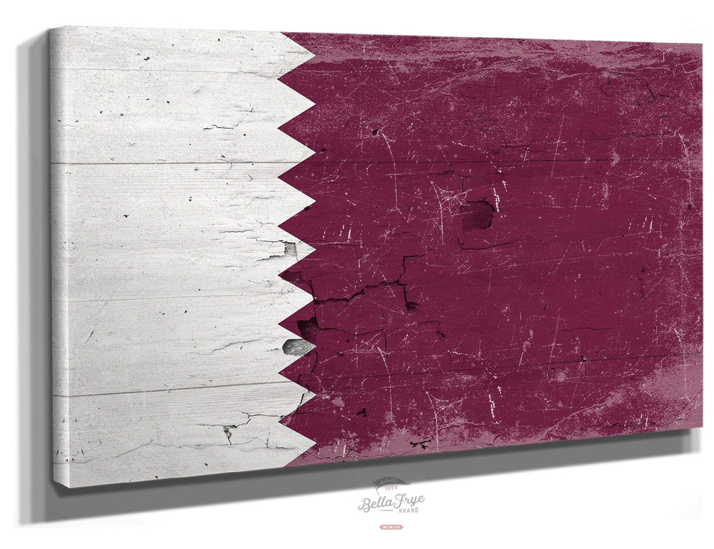 Bella Frye Qatar Flag Wall Art - Vintage Qatar Flag Sign Weathered Wood Style on Canvas