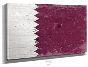 Bella Frye Qatar Flag Wall Art - Vintage Qatar Flag Sign Weathered Wood Style on Canvas