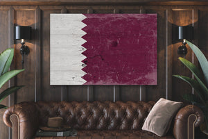 Bella Frye Qatar Flag Wall Art - Vintage Qatar Flag Sign Weathered Wood Style on Canvas