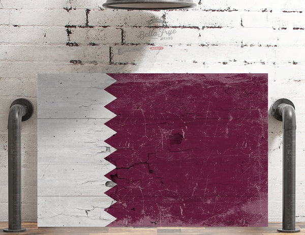 Bella Frye Qatar Flag Wall Art - Vintage Qatar Flag Sign Weathered Wood Style on Canvas