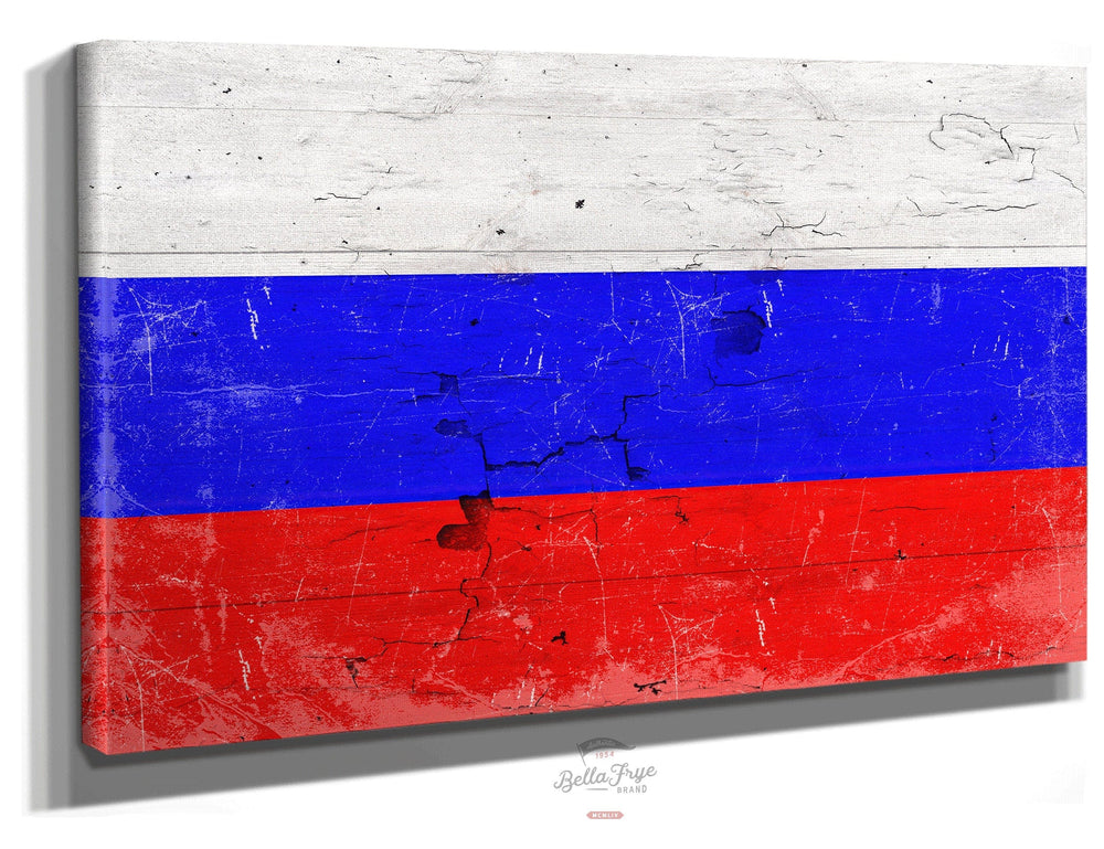 Bella Frye Russia Flag Wall Art - Vintage Russia Flag Sign Weathered Wood Style on Canvas