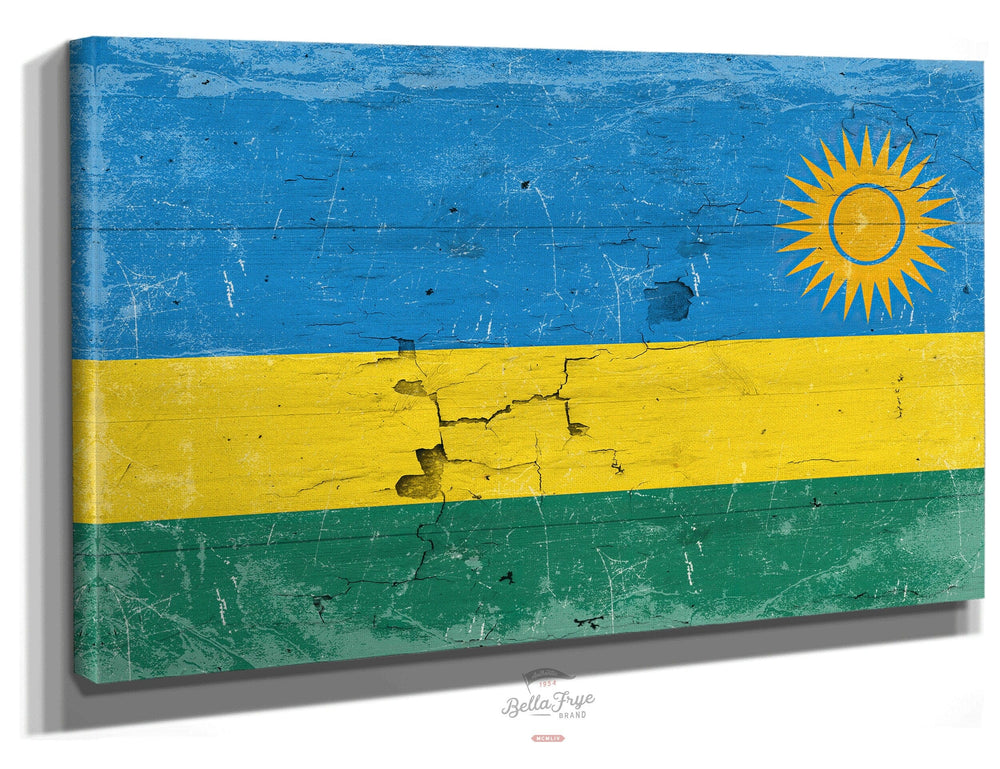 Bella Frye Rwanda Flag Wall Art - Vintage Rwanda Flag Sign Weathered Wood Style on Canvas